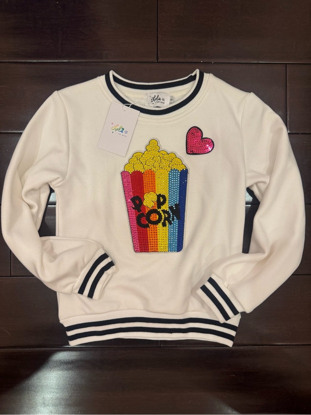 NWT Lola + The Boys Sweatshirt with Rainbow Sequin Popcorn Patch Size 6 - Picture 2 of 4